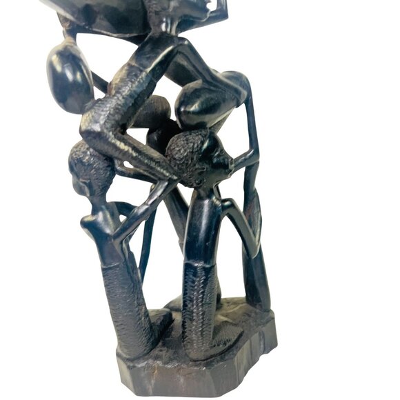 Hand-Carved Ebony Wood African Tree of Life Sculpture Tribal Art Natural Cracks - Picture 3 of 10